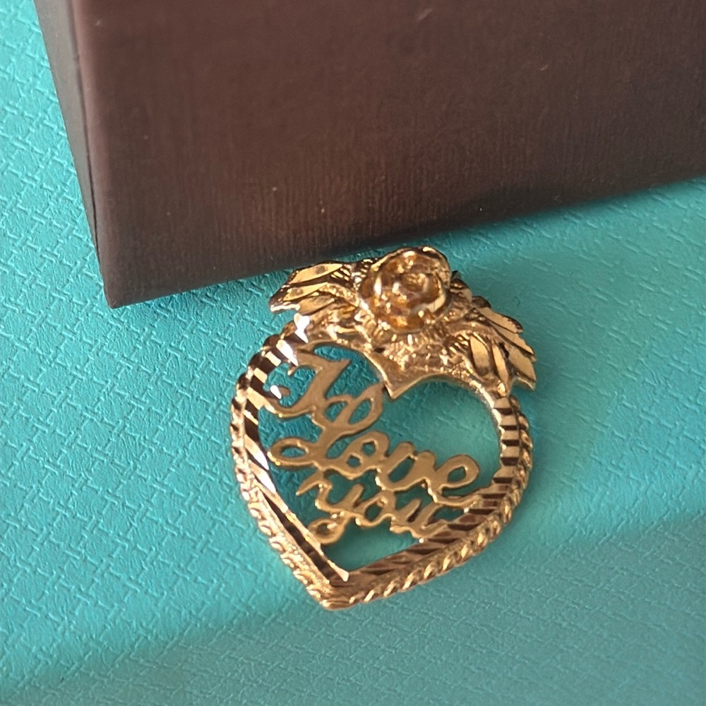 Gold “I Love You” Brass Vermilion Heart Necklace Charm